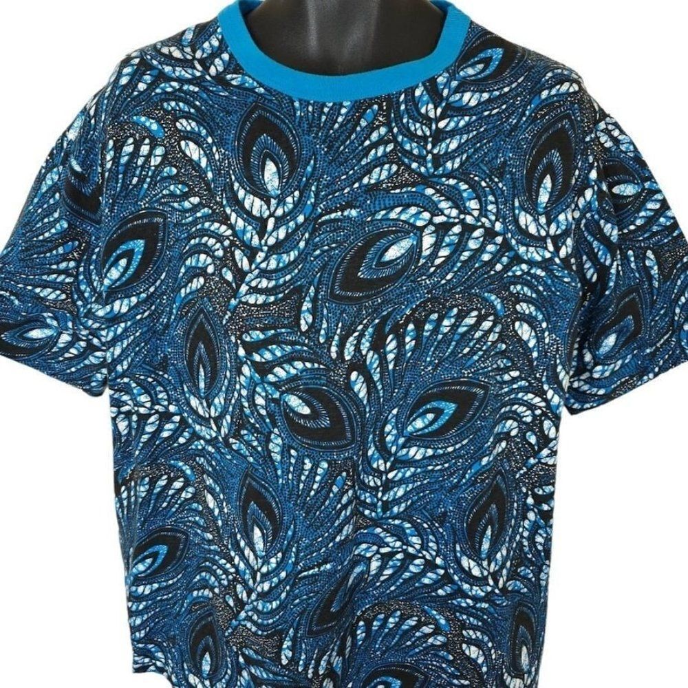 Surfer T Shirt Mens Size XL Vintage 80s 90s All Over Print Peacock Made In USA